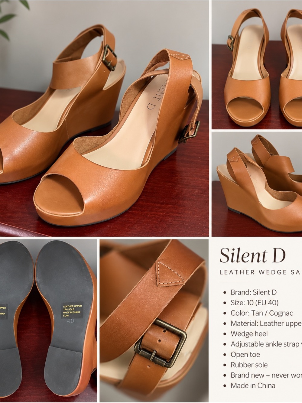 Tan Leather Peep-Toe Wedge Sandals - Elegant Everyday Comfort